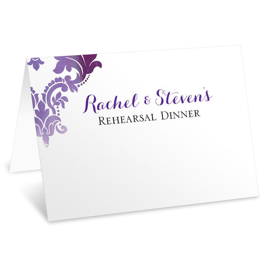 Purple Watercolor Damask Folded Place Cards